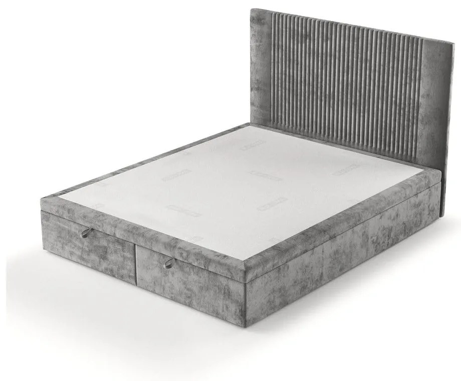 Szürke kárpitozott ágyneműtartós franciaágy 180x200 cm Mavel – Maison de Rêve