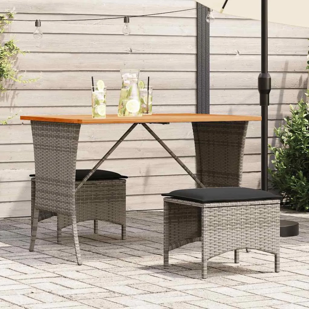 szürke polyrattan akácfa lapos kerti asztal 105x75x72 cm