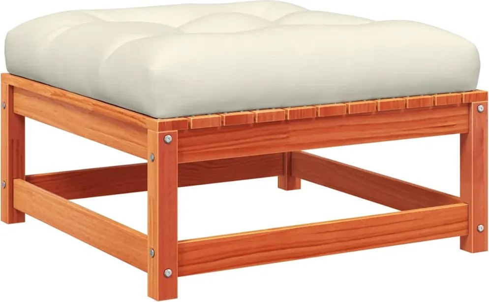 vidaXL viaszbarna tömör fenyőfa kerti lábzsámoly párnával