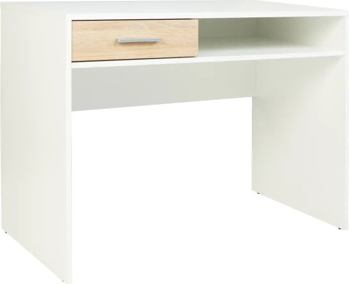 Íróasztal fehér színben, sonoma tölgy fiókkal, 100x59 cm