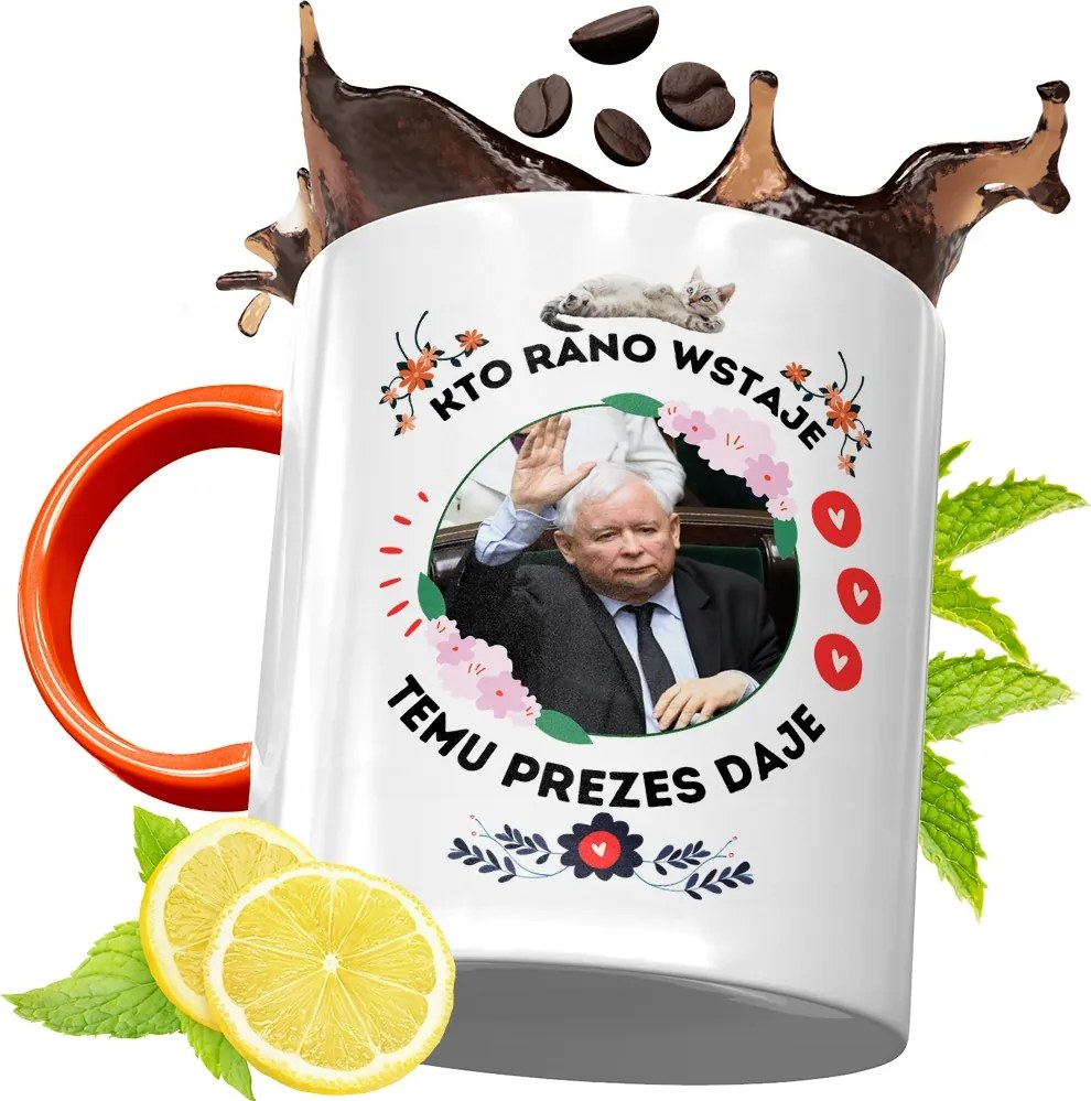 Narancssárga Bögre A Pis Elnökétől Jaroslaw Kaczynski fényképes nyomtatással