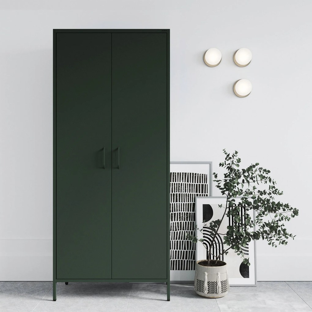 Gardróbszekrény FLAVIO, 800 x 1850 x 450 mm, Modern: palack zöld