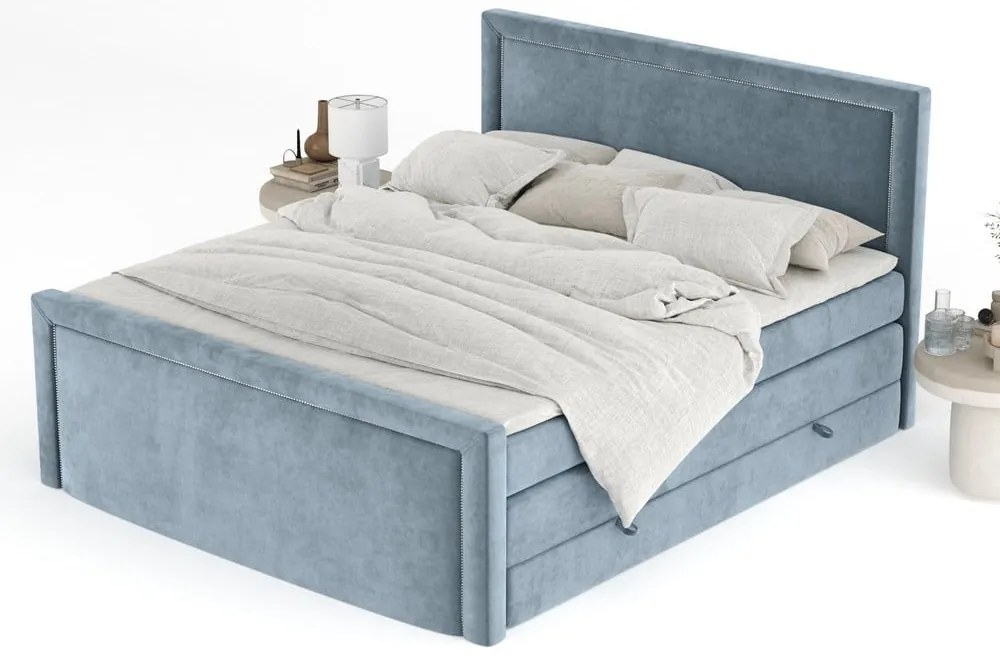 Kék ágyneműtartós boxspring ágy 180x200 cm Lavenda – Maison de Rêve