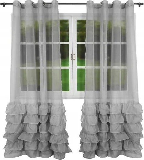 Fodros Díszítésű Függöny Kész Fátyol Szürke Átvezető Stílus 145x250 L395B