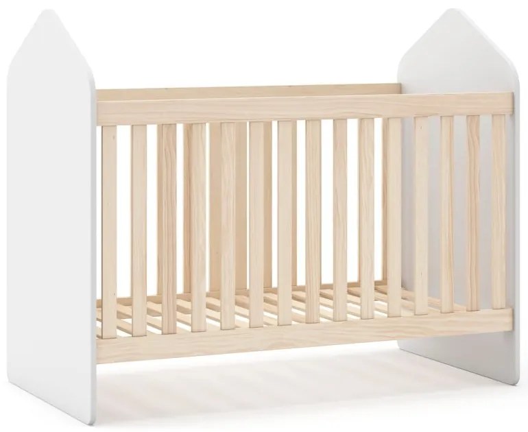 Fehér-natúr színű babaágy borovi fenyő dekorral 60x120 cm Estefania – Marckeric