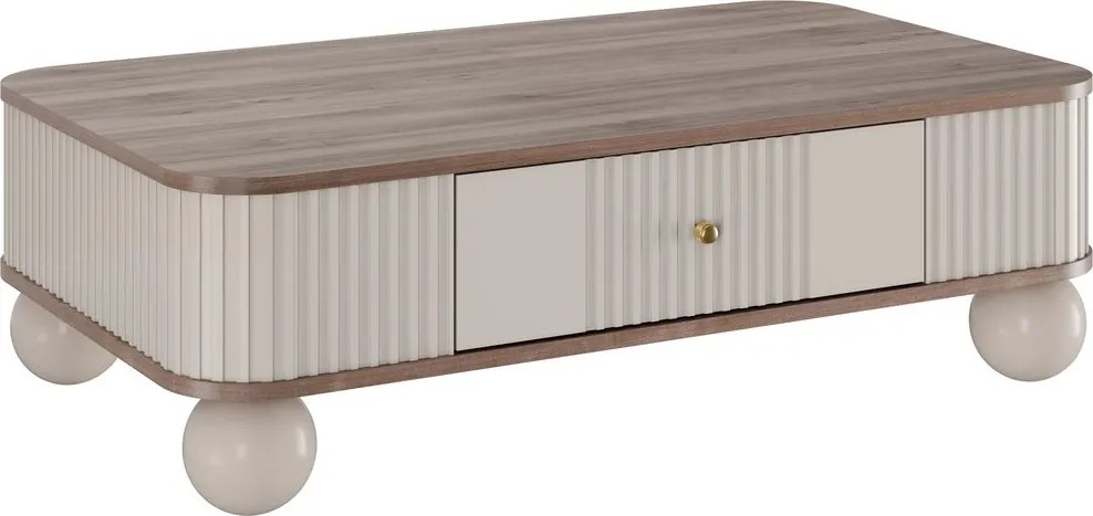 Vesper dohányzóasztal 103x60 cm fiókkal - kasmír / dió / arany fogantyú / gömb lábak