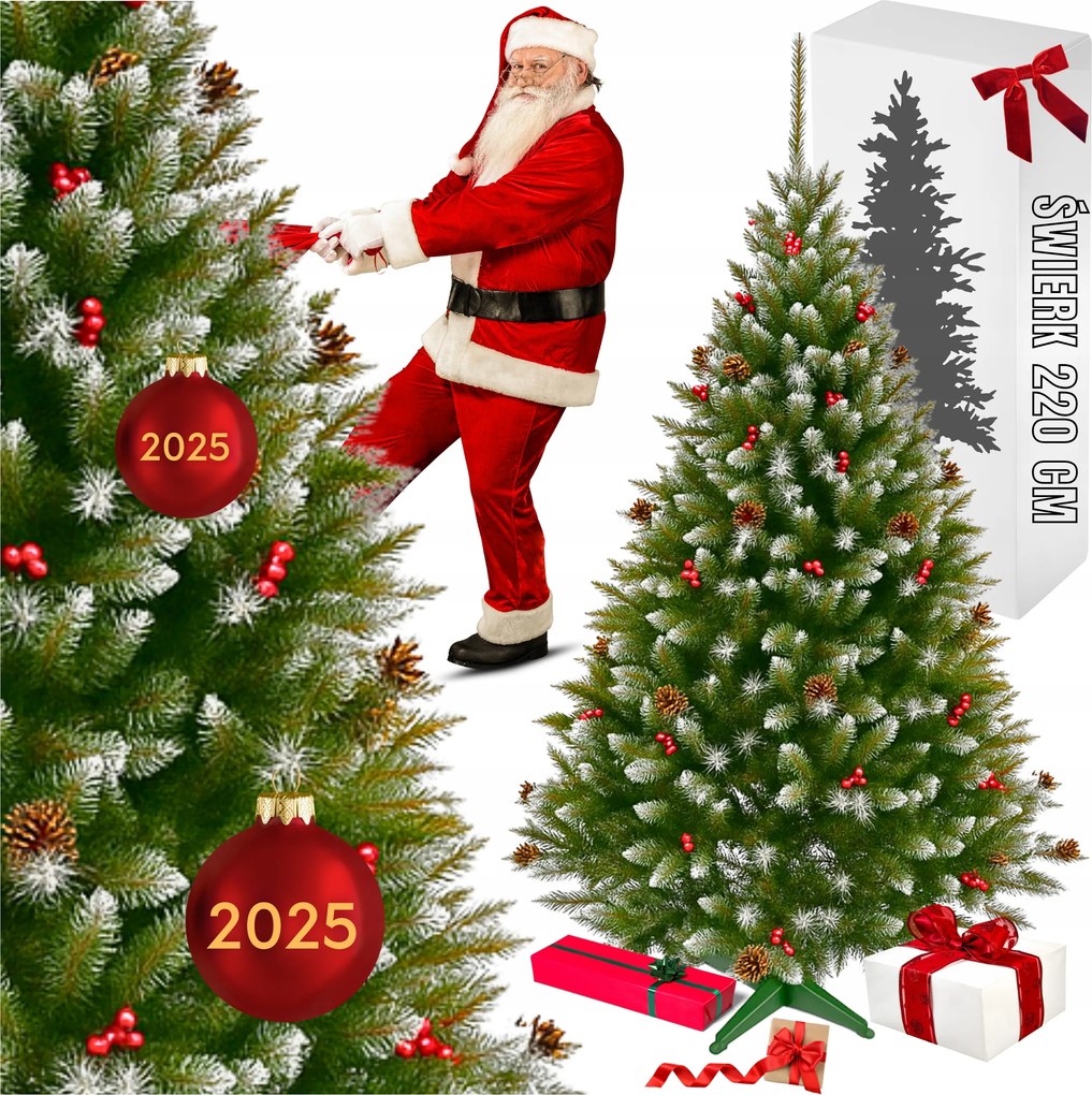 Karácsonyfa Műfenyő Élő Zöld Sűrű 220CM Karácsonyfa Állvány XXL