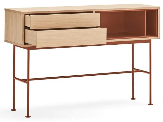 Yoko téglavörös konzolasztal tölgyfa dekorral - Teulat