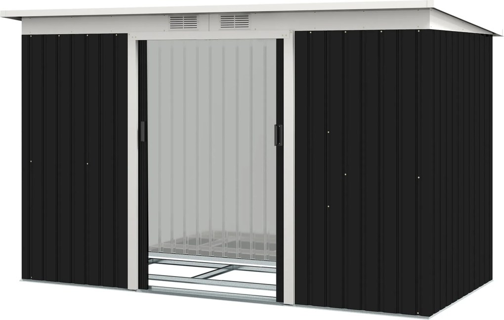 Outsunny Fém Szerszámtároló 6.3m³ 280x130x172cm Tetőablakkal, Csúsztatható Fiúajzókert Fészer Kültéren, Védett Kerti Ház, Szerszámtároló a Hátsó Udvar