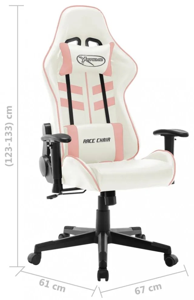 fehér és rózsaszín műbőr gamer szék