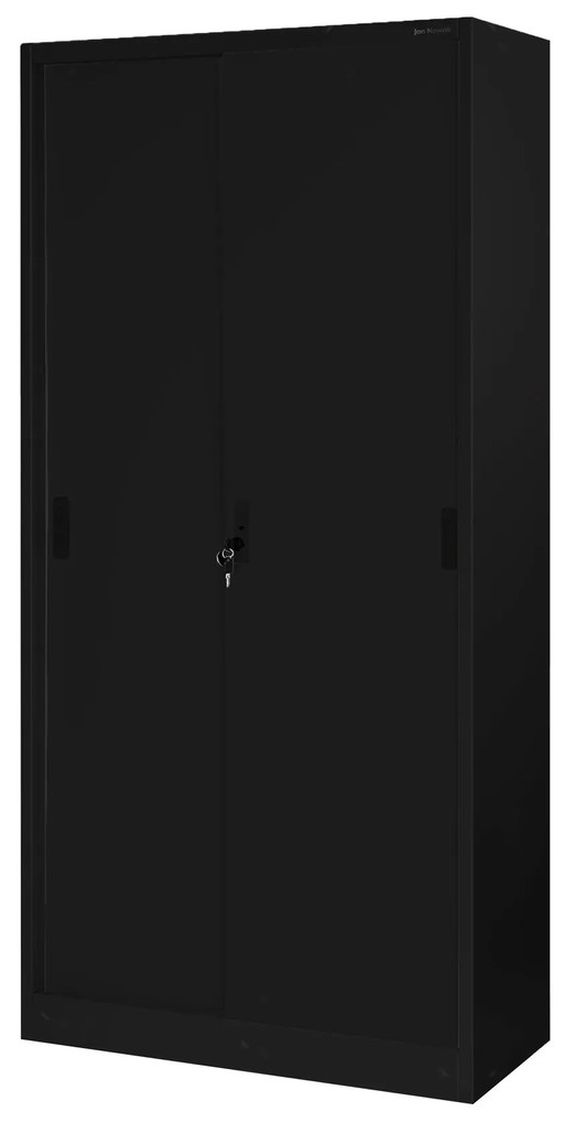 Fém irodai szekrény tolóajtókkal – KUBA, 900 x 1850 x 400 mm, fekete