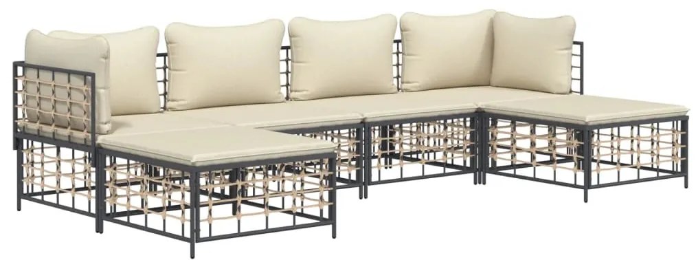 6 részes antracitszürke polyrattan kerti ülőgarnitúra párnákkal