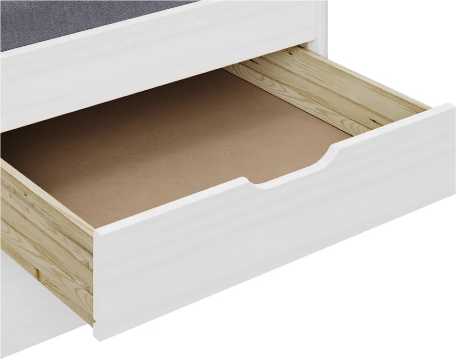 Ágy kihúzható pótággyal, fehér, tömörfa, 90x200, MARINELLA NEW
