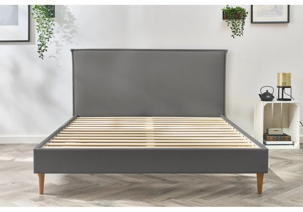Antracitszürke kárpitozott franciaágy ágyráccsal 180x200 cm Sary – Bobochic Paris