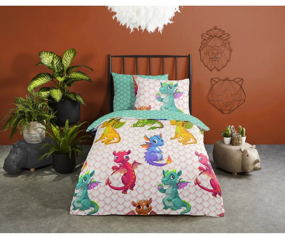 Egyszemélyes-hosszabbított pamut gyerek ágyneműhuzat 140x220 cm Dragons – Good Morning