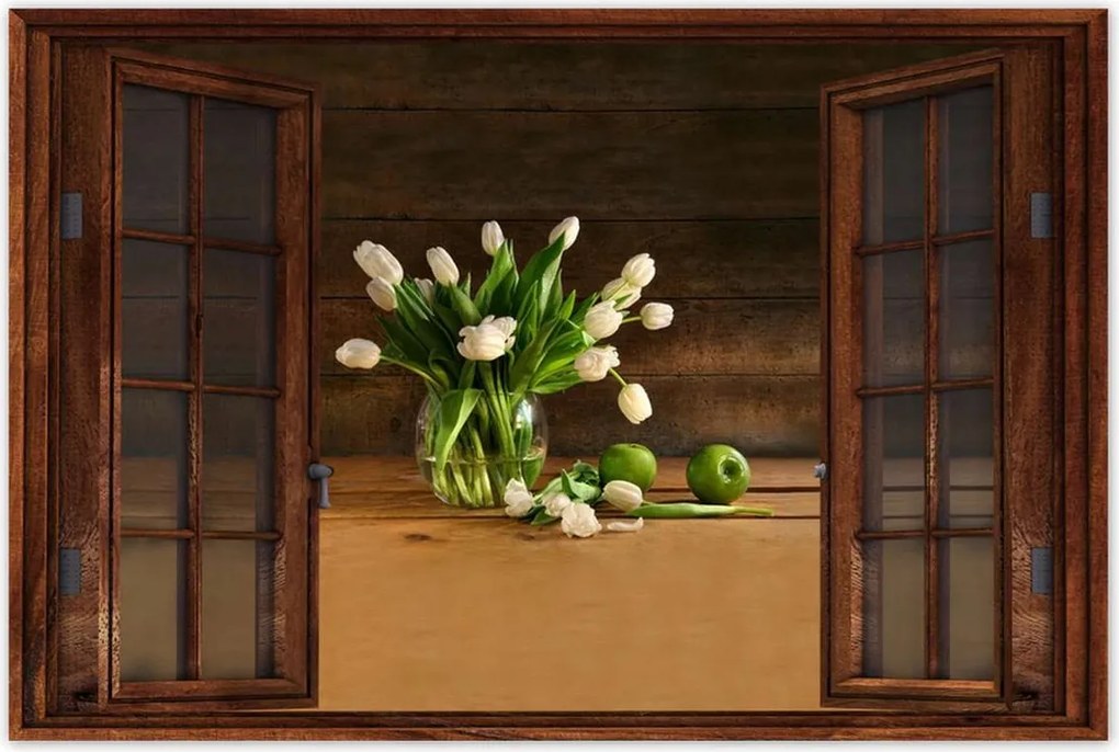 Poszterek 120x80 Fehér tulipánok vázában