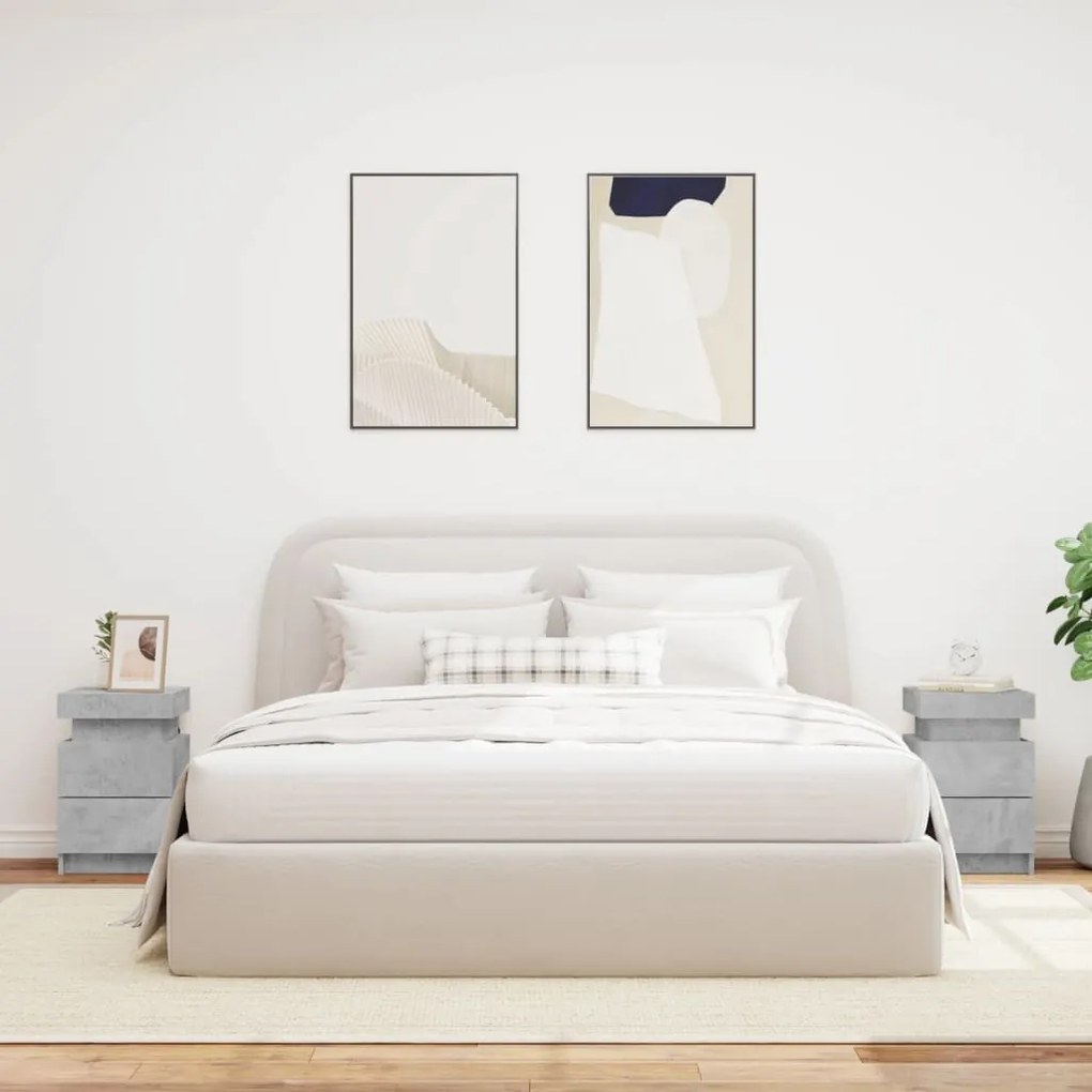 2 db betonszürke éjjeliszekrény LED-világítással 35x39x55 cm