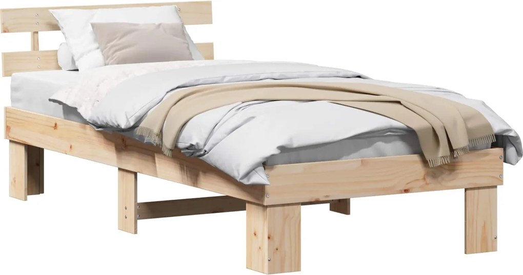 vidaXL Ágykeret fejtámlával Természetes 100 x 200 cm Tömör fenyőfa