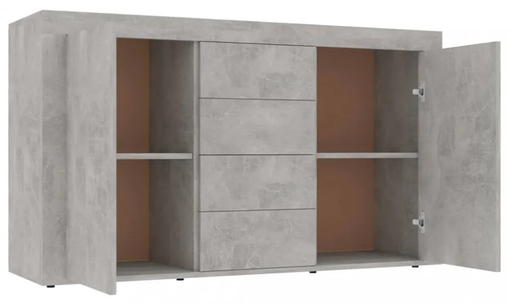 betonszürke szerelt fa tálalószekrény 120 x 36 x 69 cm