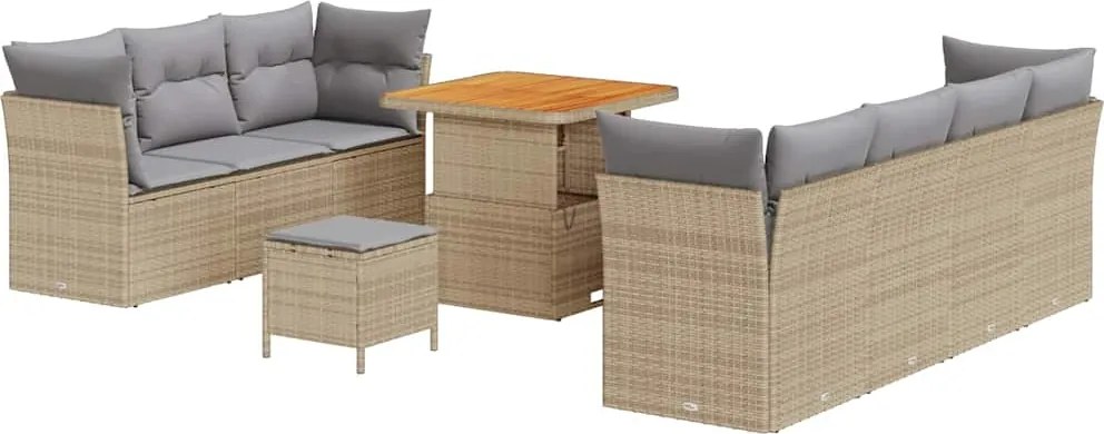 vidaXL Kerti Kanapé Szett 10 pcs Bézs polirattan