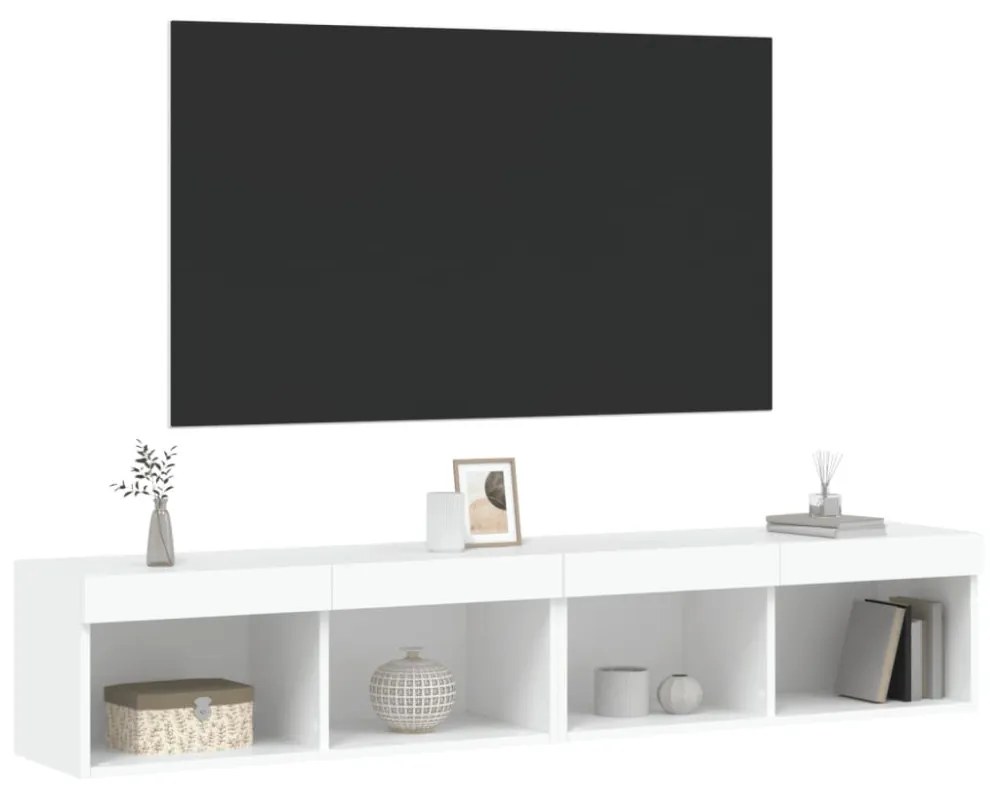 2 db fehér TV-szekrény LED-világítással 80x30x30 cm