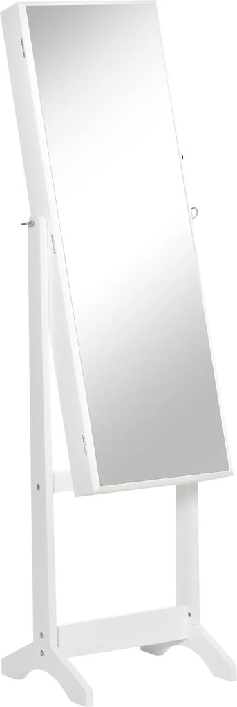 HOMCOM Álló Ékszertükör Szekrény 3 Állítható Szöggel, Magnetikus Zárral, Ékszer Szervező Polcokkal, Fülbevaló Fakkokkal, Gyűrű Horgokkal és Nyakláncok