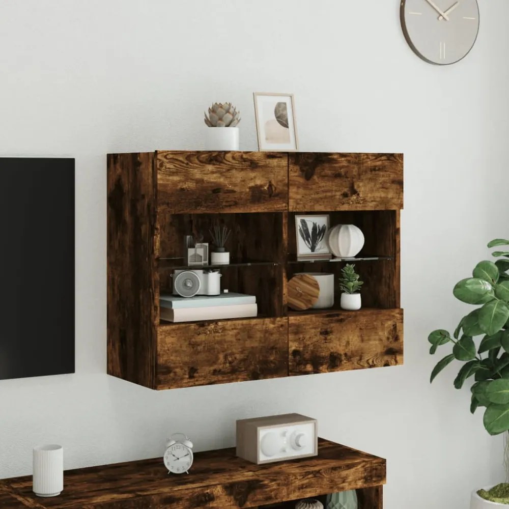 füstös tölgy színű fali TV-szekrény LED-ekkel 78,5x30x60,5 cm