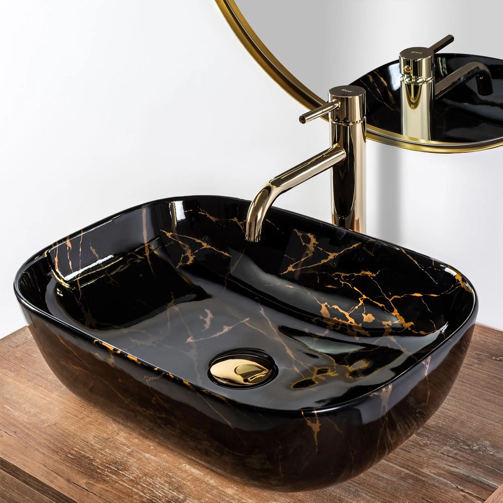 Pultos Mosdó Rea Belinda Black Marble Shiny
