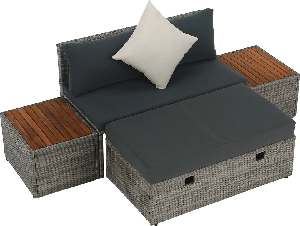 Kerti rattan szett, szürke/természetes/krémszínű, DEBRA