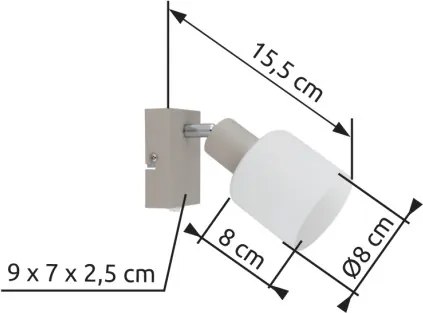 Globo 54114-1 Fali spot lámpa, fém matt homok színű, krómozott fém, fehér üveg, billenőkapcsoló a terméken, SzxM: 80x153mm, Mélység: 155mm, 1x E14 25W 230V izzó nélkül