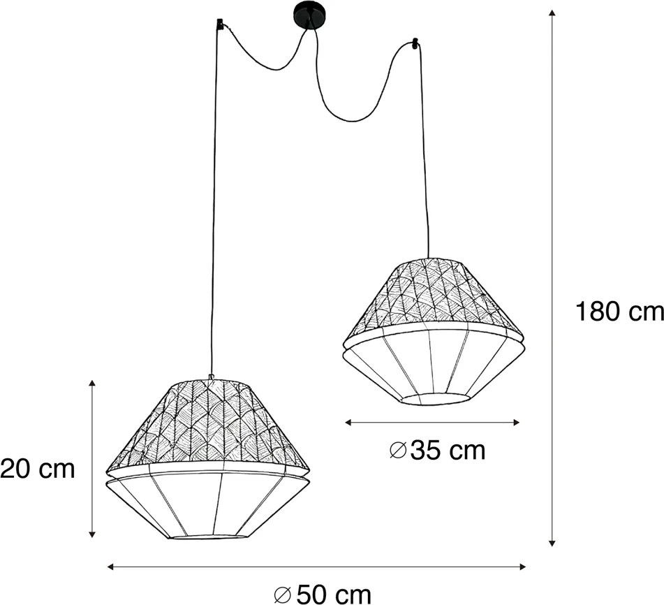 Fekete függőlámpa dupla, bársony lámpabúrával, levélmintával és bézs színű 2-lámpás - Cava Luxe