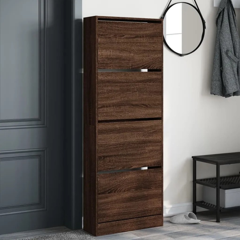 barna tölgyszínű szerelt fa cipőszekrény 60 x 21 x 163,5 cm