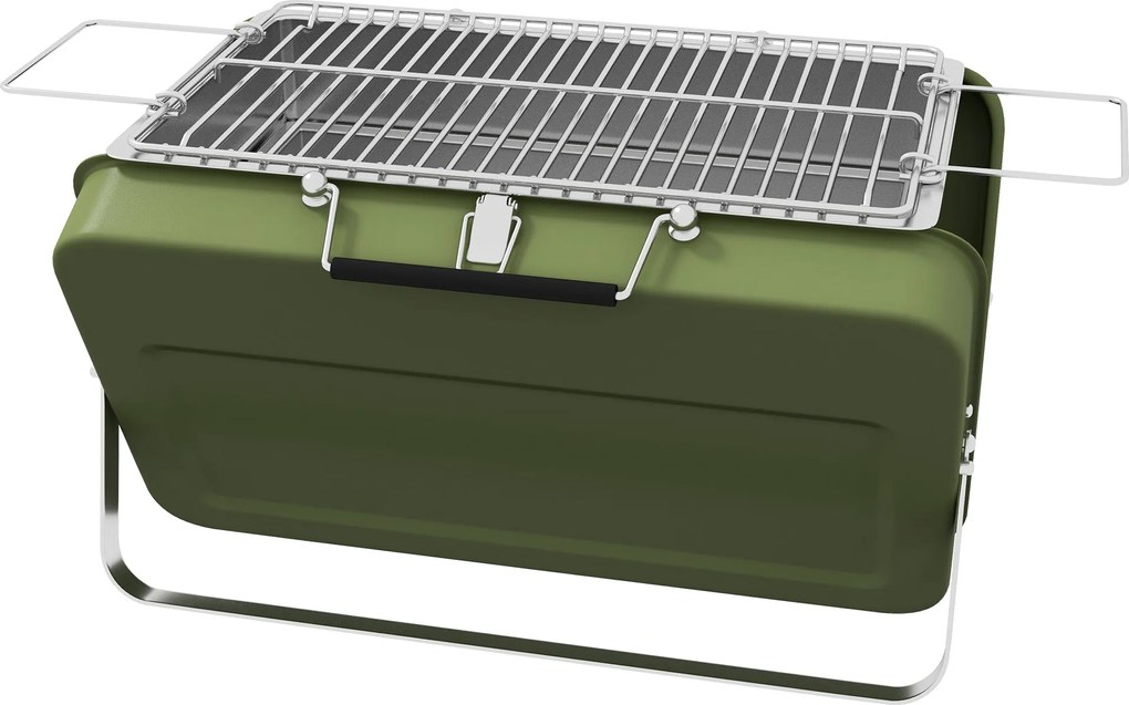 Outsunny Asztali Grill, Szénhidrát Grillező, Asztali Szén Grill Füstölő Tálcával, Grillező Rack Kemping Grill Fogantyúval Piknikhez, Kerthez, Rozsdame