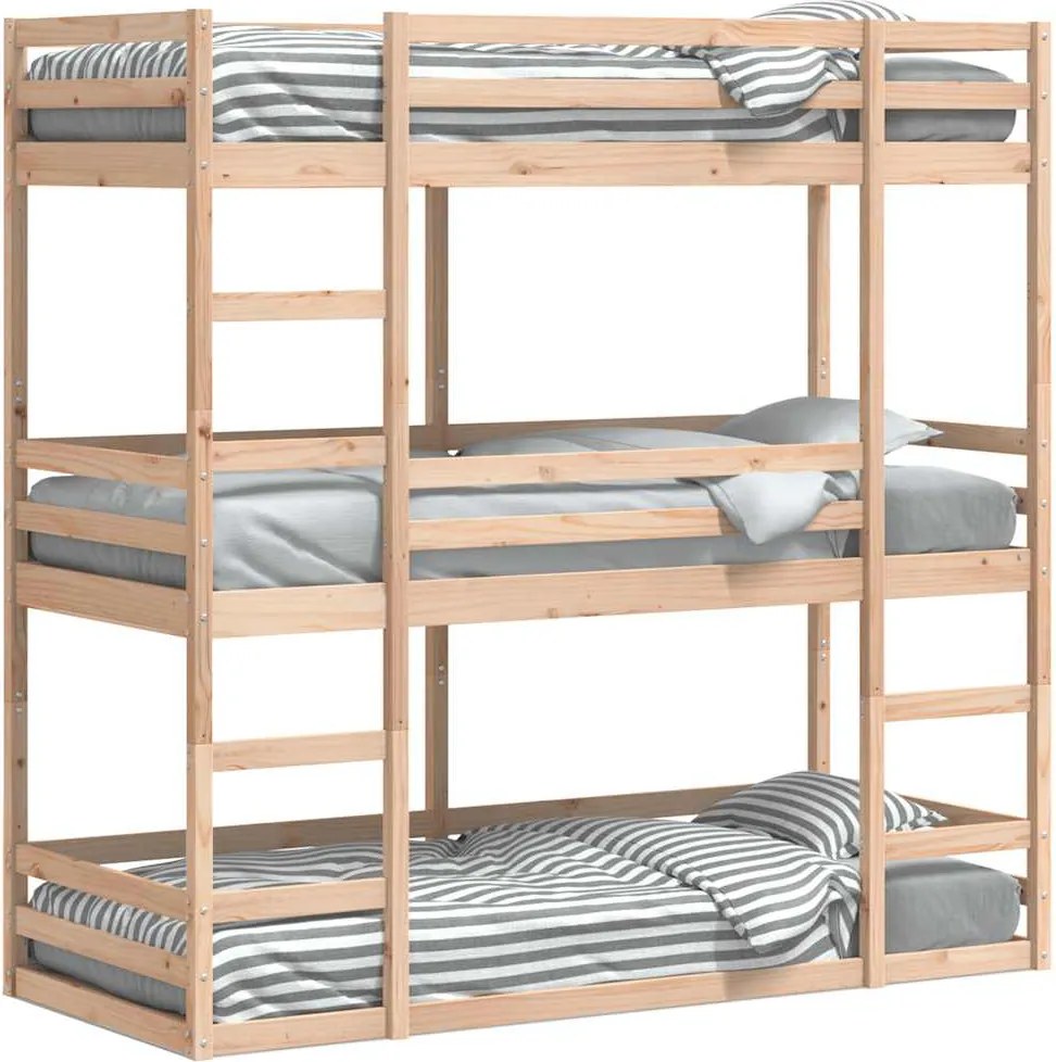vidaXL tömör fenyőfa háromszintes ágy 90 x 200 cm