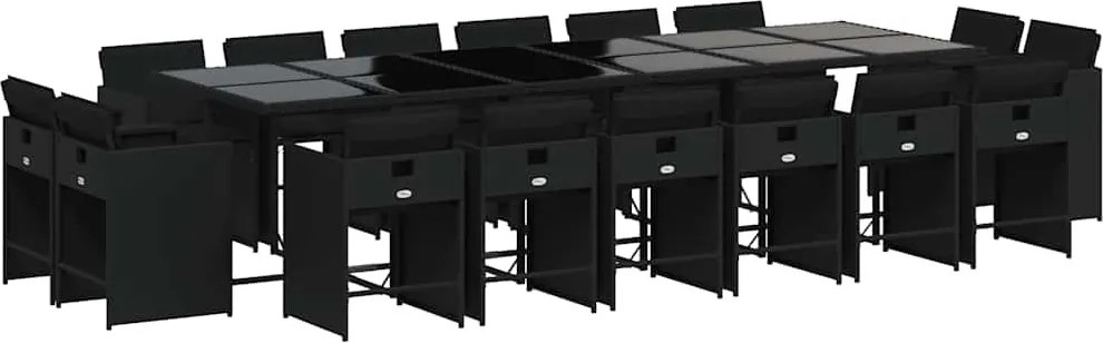 vidaXL 17 részes fekete polyrattan kerti étkezőgarnitúra párnákkal