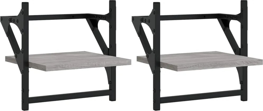 vidaXL 2 db szürke sonoma színű fali polc rúddal 30 x 25 x 30 cm