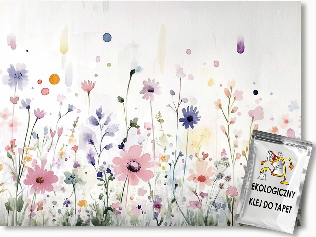 Fotótapéta Flizelina Akvarell Kert Rét Színes Virágok 300x210 ragasztó