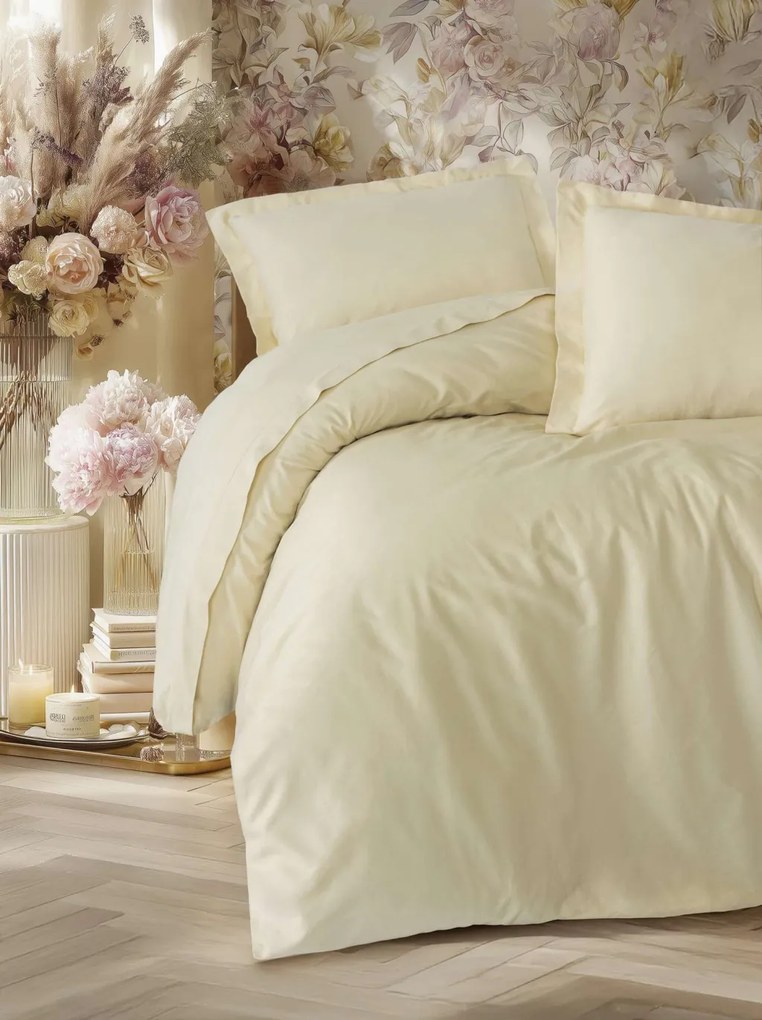 Elegant pamut szatén dupla ágyneműhuzat garnitúra 200 × 220 cm, bézs
