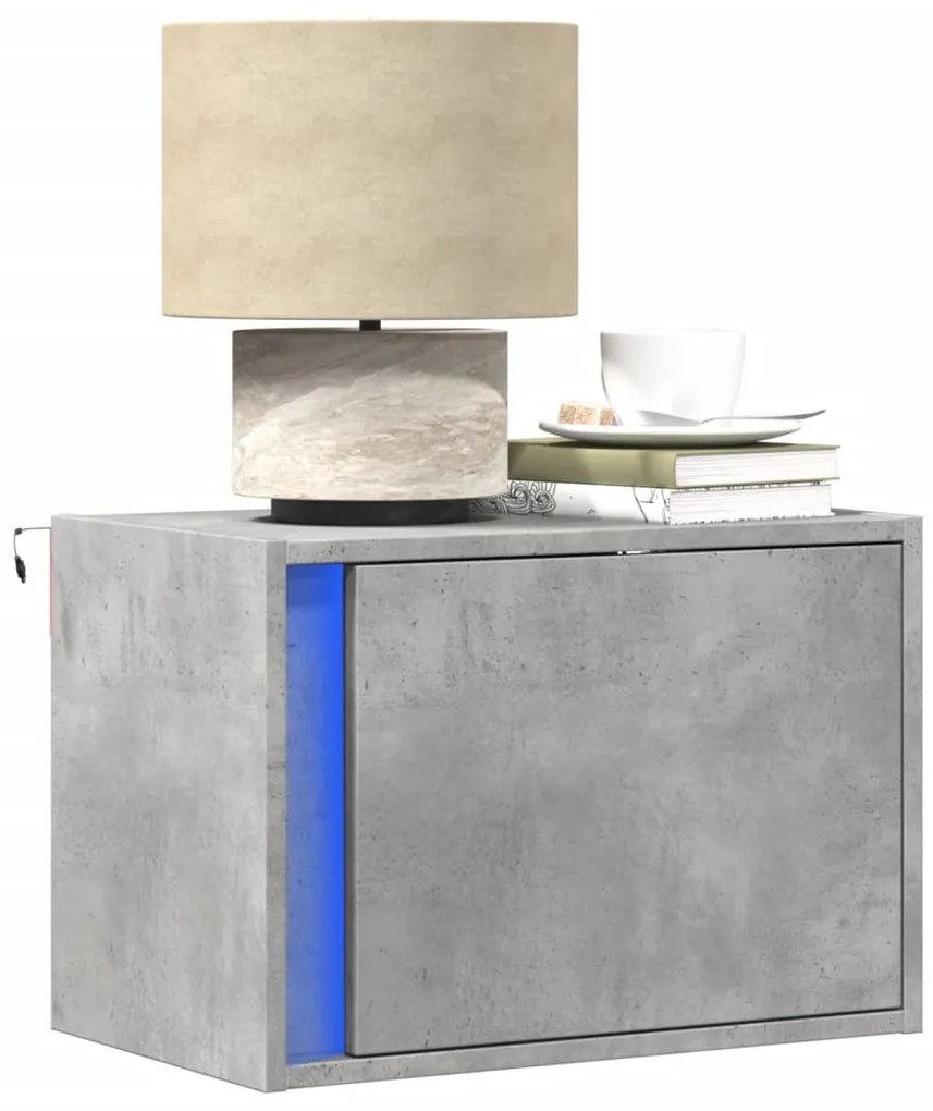 Betonszürke falra szerelhető éjjeliszekrény LED-világítással