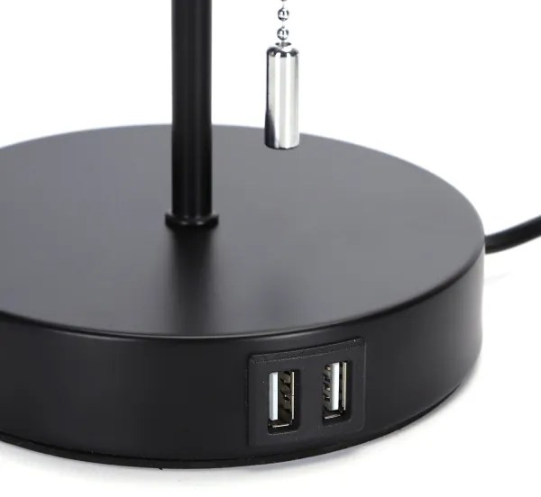 Aigostar - Asztali lámpa USB porttal 1xE27/40W/230V fekete