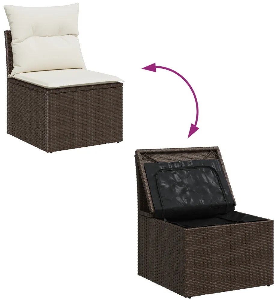 7 Darabos Kerti Sofa Szett Párnákkal Barna Poli Rattan