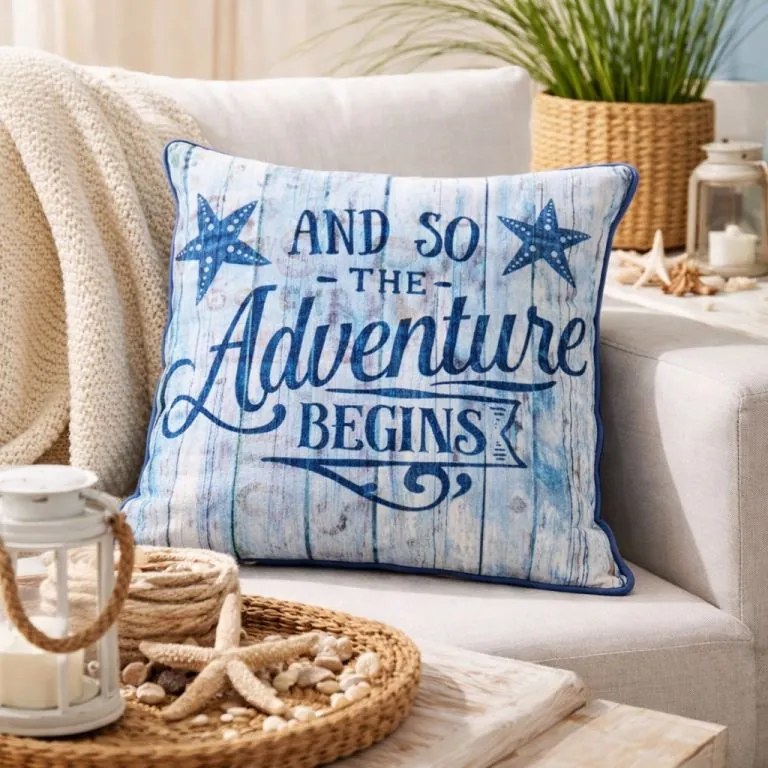 NEXOS Dekoratív párna kék fa megjelenéssel 40 x 40 cm