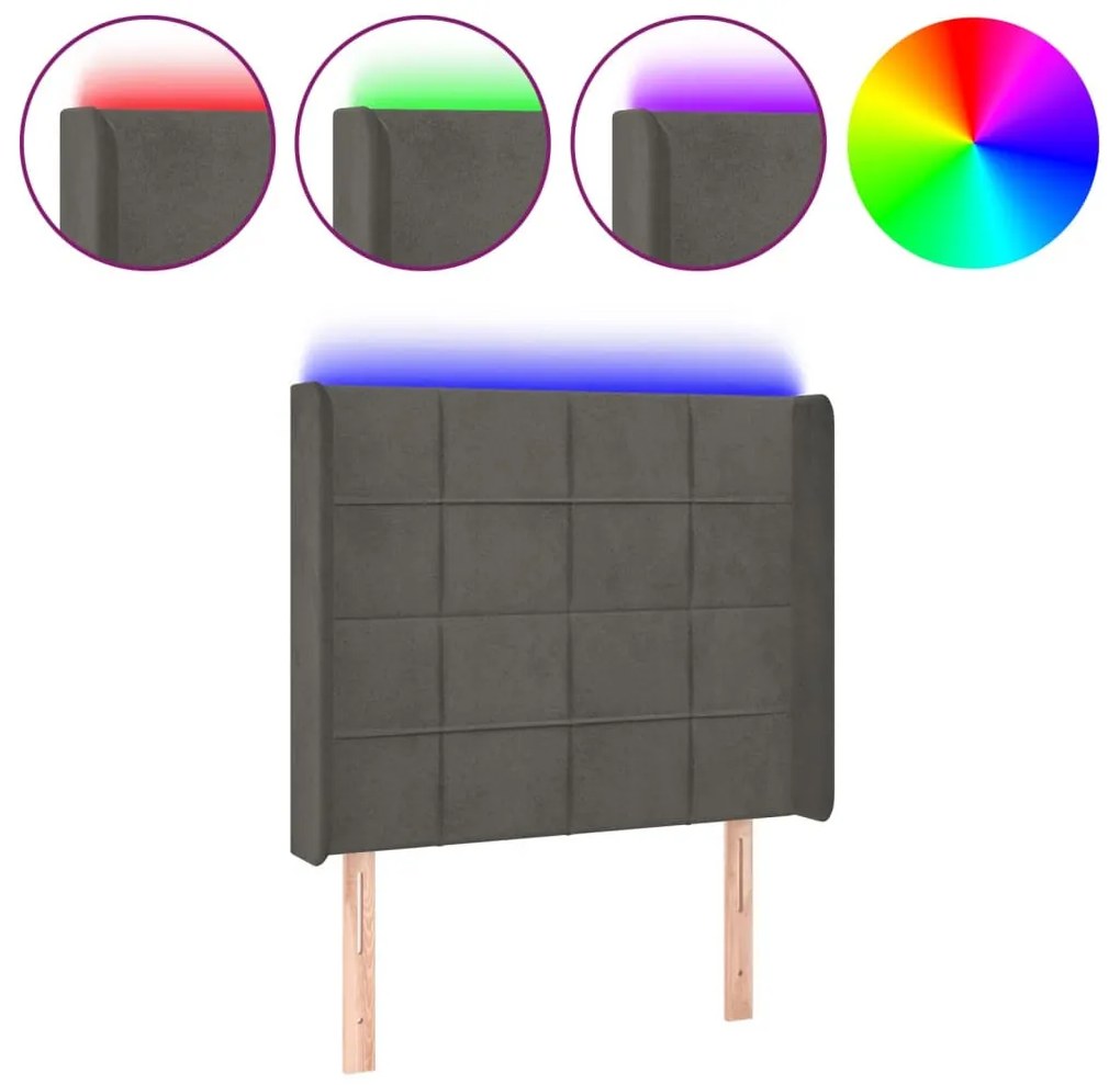 sötétszürke bársony LED-es fejtámla 83x16x118/128 cm