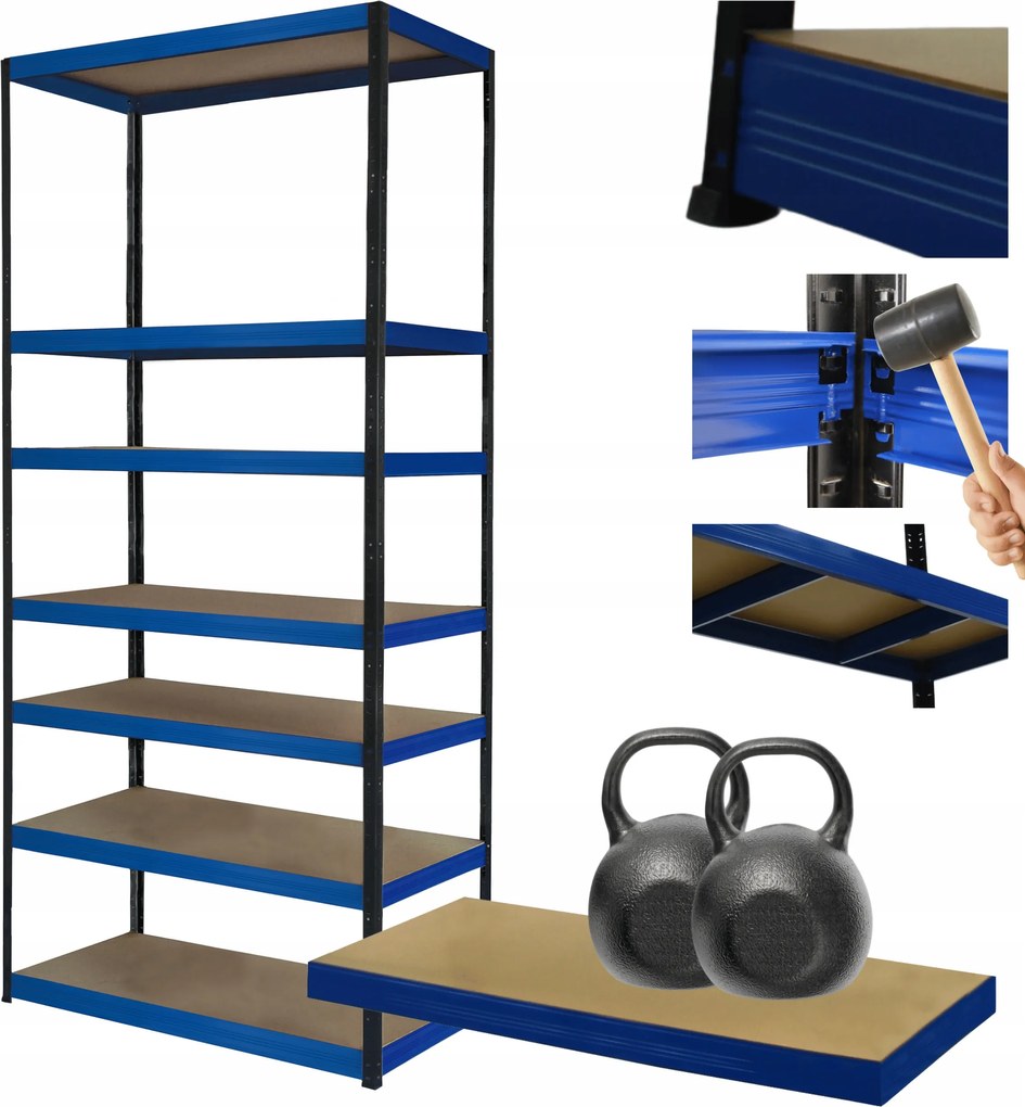 Tárolószekrény fém állvány Helios 270x100x30cm 7Px275kg Tömör Kék