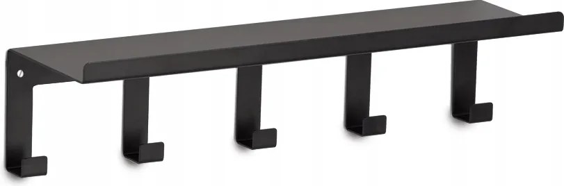 Fali polc akasztókkal, fém, fekete, 40x11x10,4cm