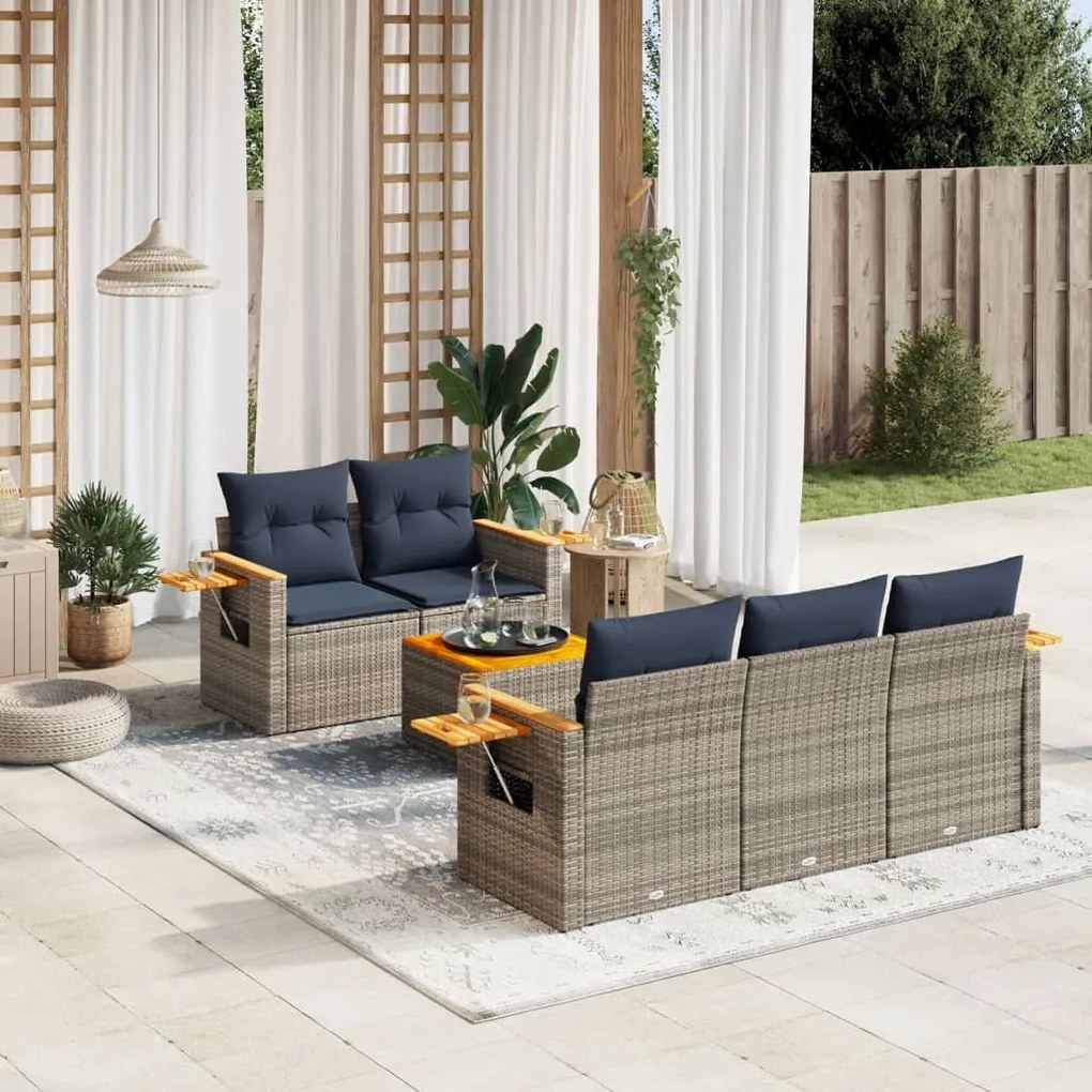 6 részes szürke polyrattan kerti ülőgarnitúra párnával