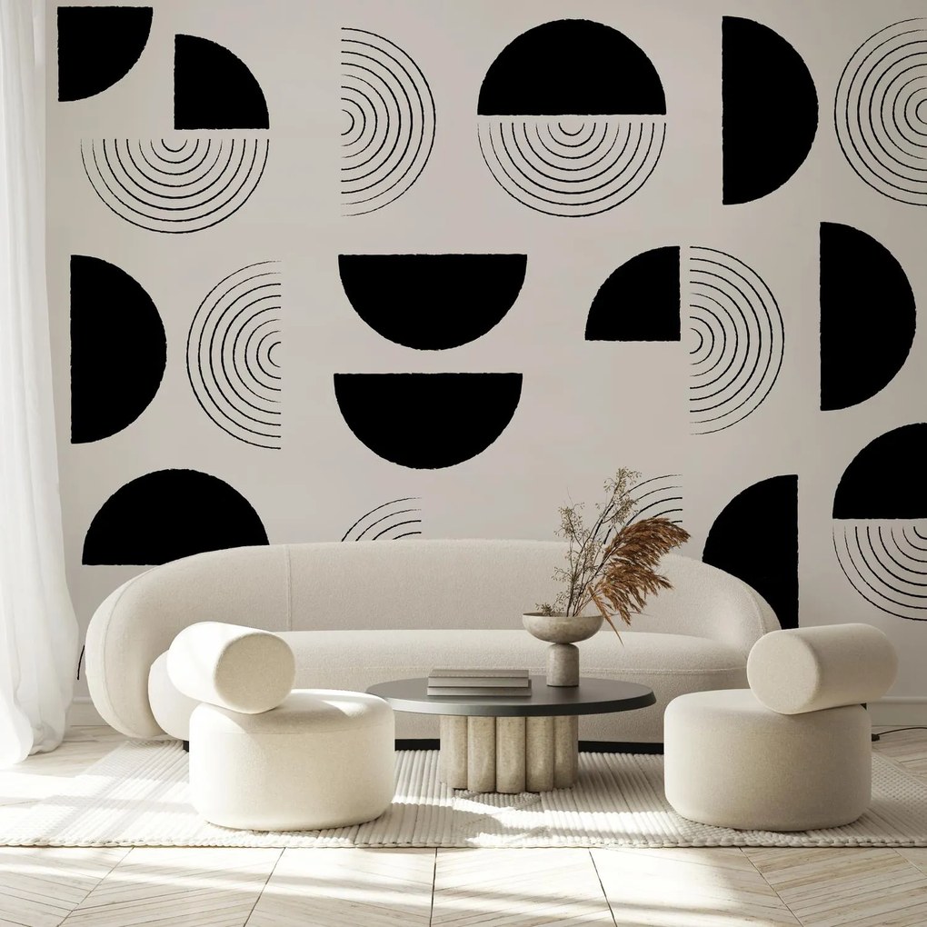 Fotótapéta – Absztrakt fekete-fehér körök (147x102 cm)