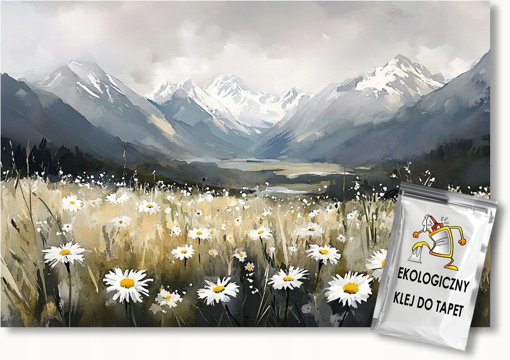 Fotótapéta Flizelina Tavasz Nyár Hegyek Rét Virágok Margaréták 254x184 ragasztó