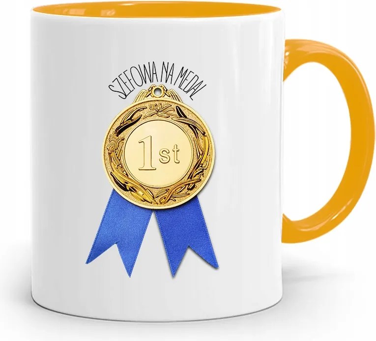 Sárga Bögre Ajándék Főnöknek #1 Érem Nyomtatott Fotóval
