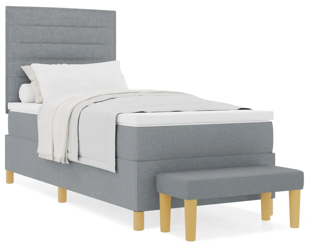 Boxspring ágy matraccal és padlóval Világosszürke 90x200 cm Szövet